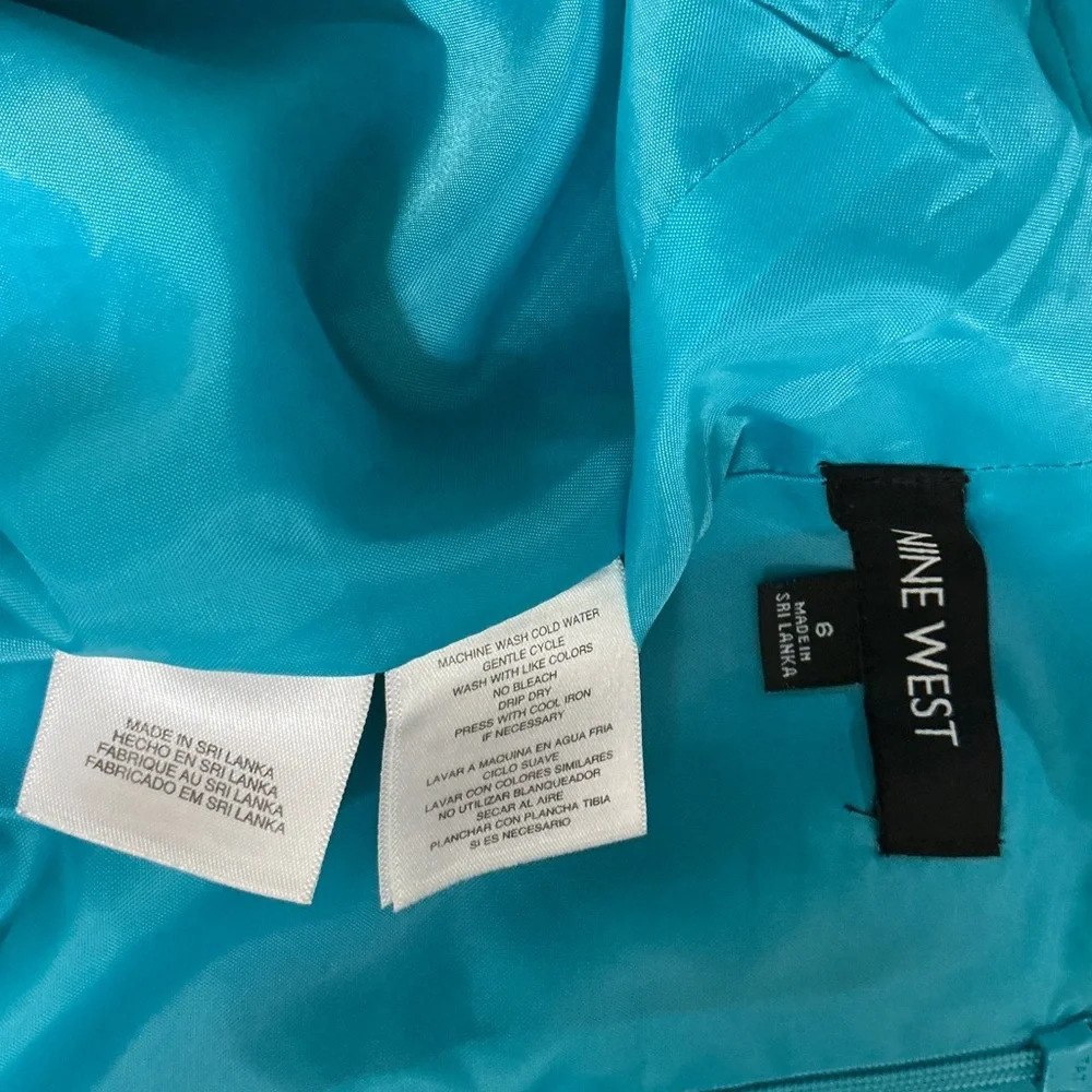 Nine West Textured Sleeveless Fit & Flare With Raffia Belt in Turquoise Blue - Picture 5 of 5